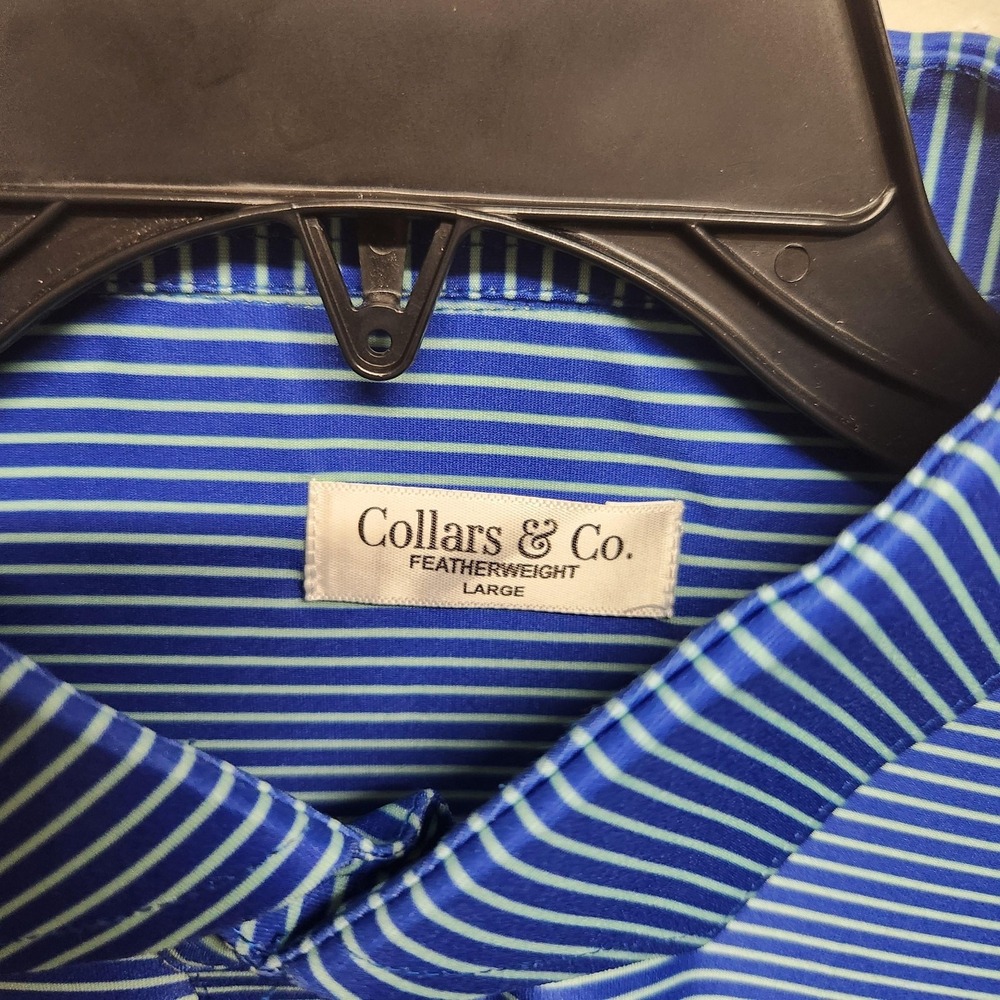 Collars & Co. Polo Shirt Mens Large Blue Featherweight Dress Collar Striped Golf - Picture 3 of 10